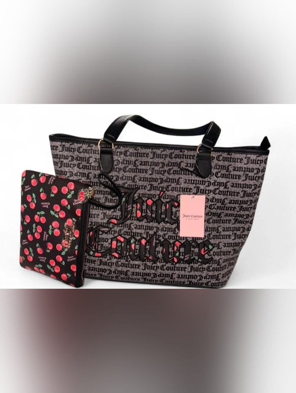 Juicy Couture Black and Pink Logo Print Tote